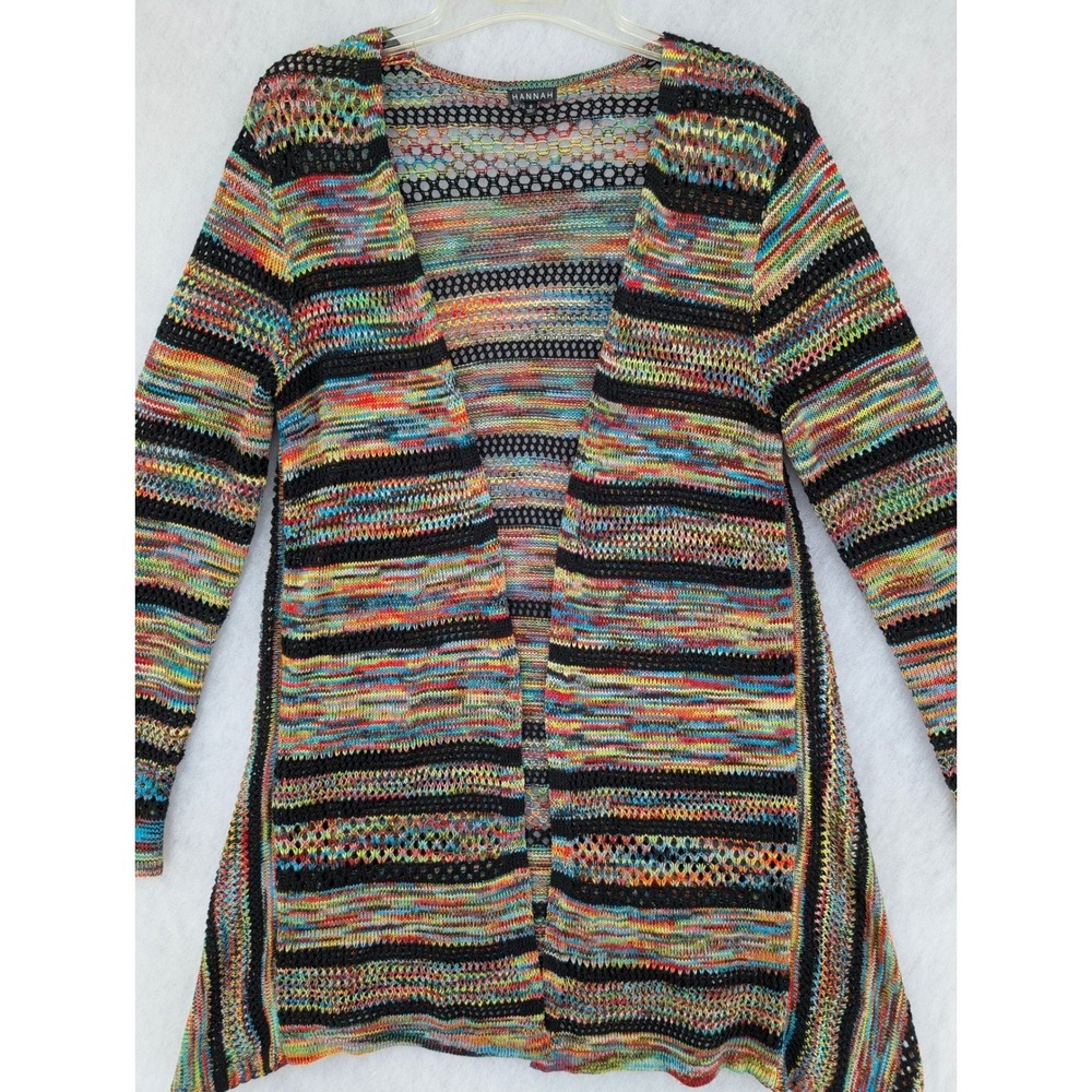 Space Dye Open Front Cardigan Small Multicolor Rainbow Knit Boho Layering - Picture 2 of 8